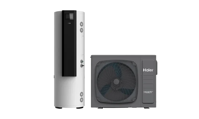 jednostka zewnętrzna pompy ciepła na balkonie bloku