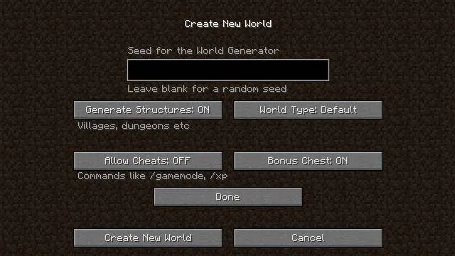 Minecraft włączanie kodów tworzenie świata