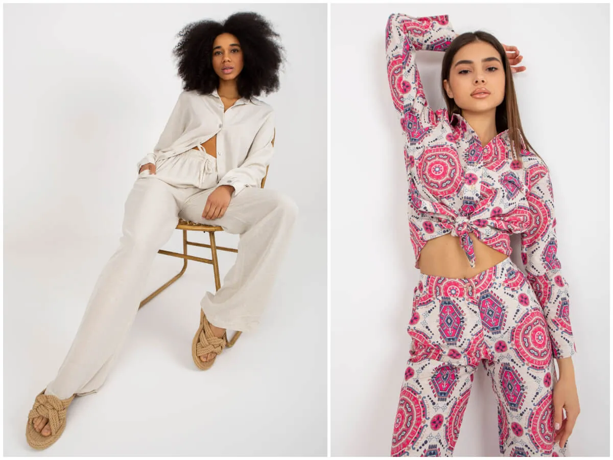 Stylizacje z kolorowymi lnianymi spodniami