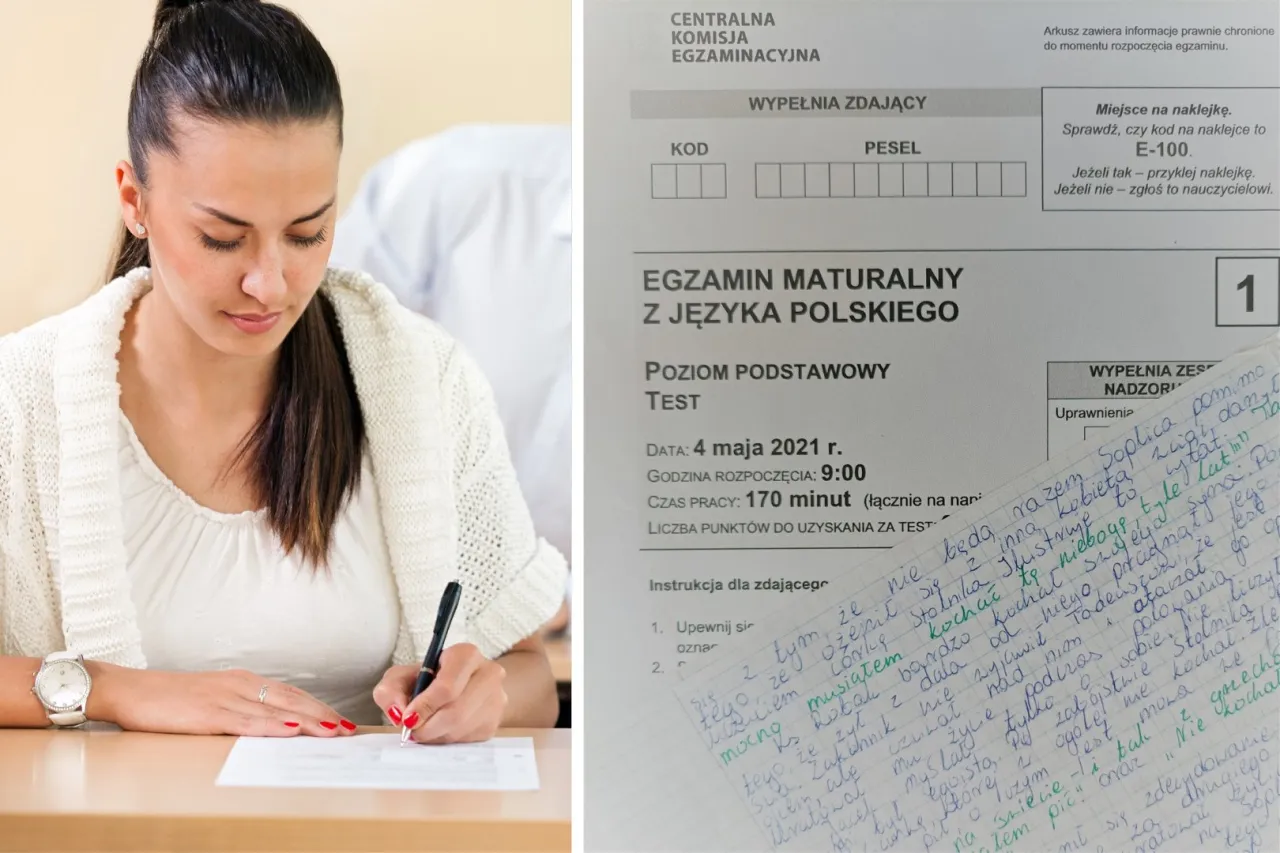 Uczeń piszący rozprawkę na maturze