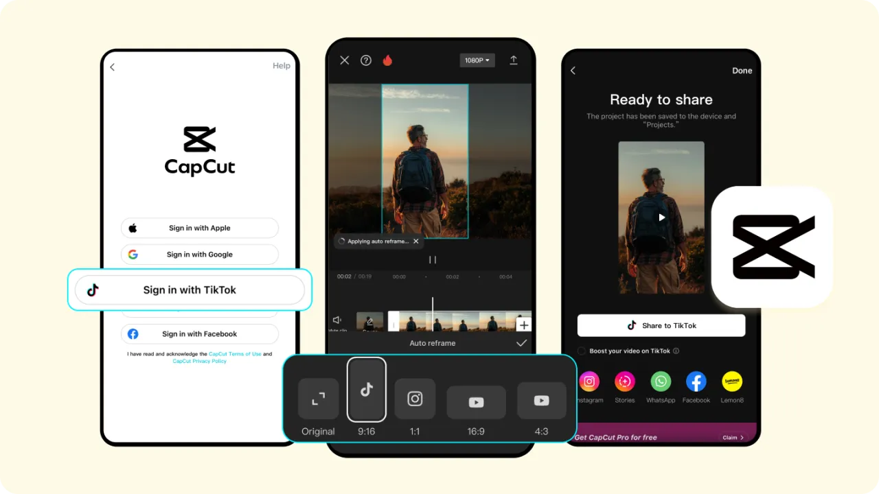 Interfejs aplikacji TikTok tworzenie wideo ze zdjęć