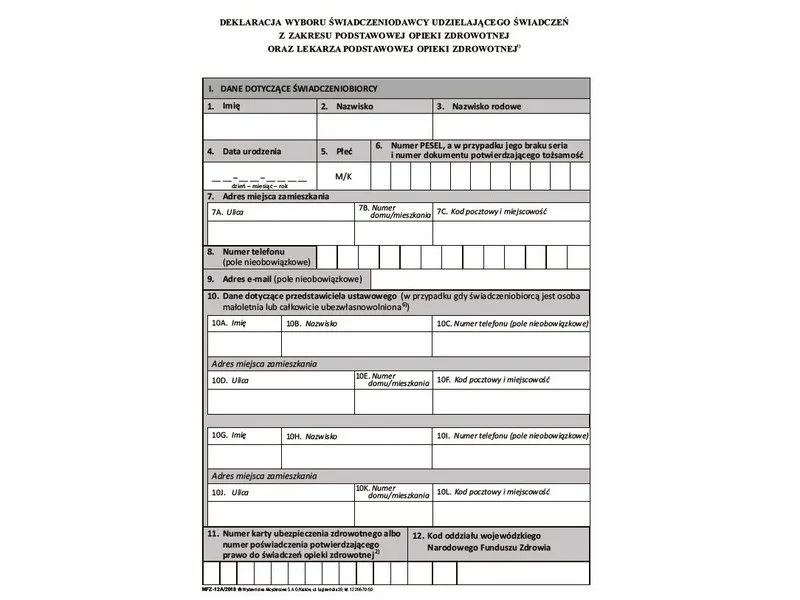 formularz deklaracji wyboru lekarza POZ