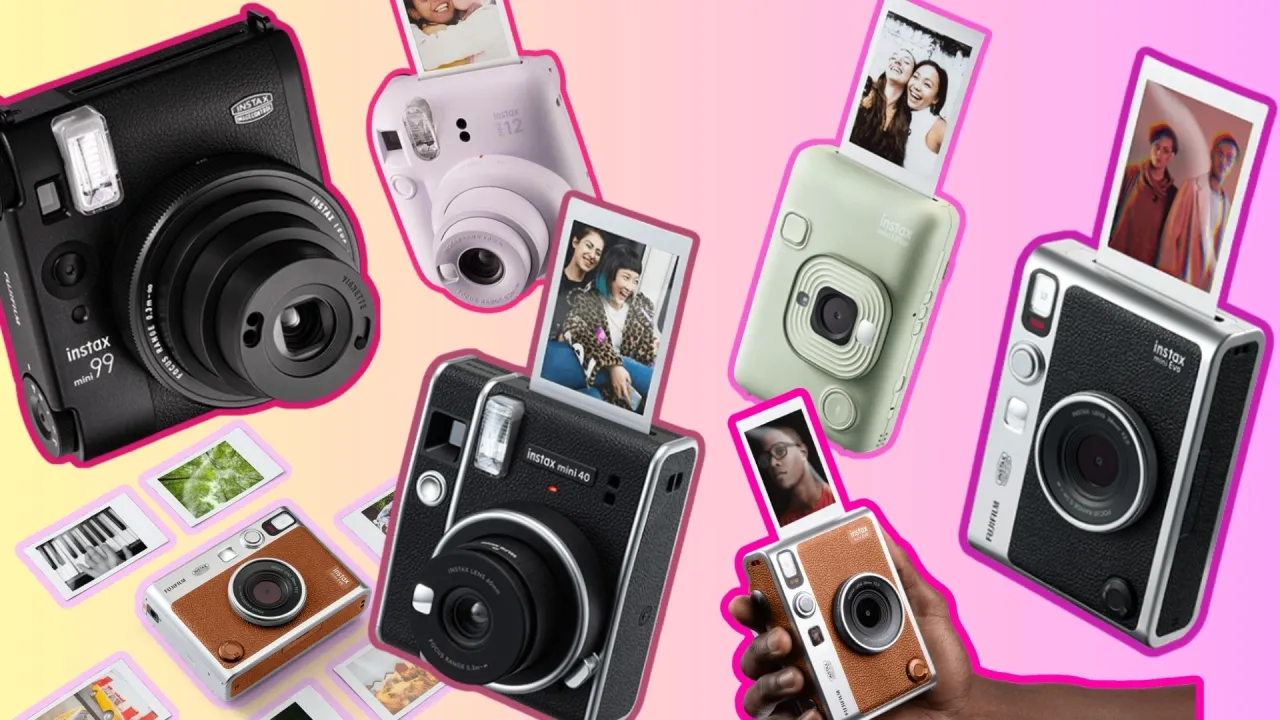 R&oacute;żne aparaty fotograficzne Instax: czarny mini 99, fioletowy mini 12, miętowy mini LiPlay, czarny mini 40, srebrny mini Evo. Jaki wybrać?