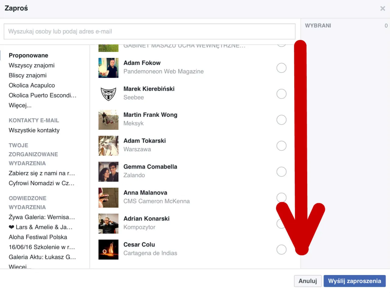 Facebook zaproszenie na wydarzenie odrzucone