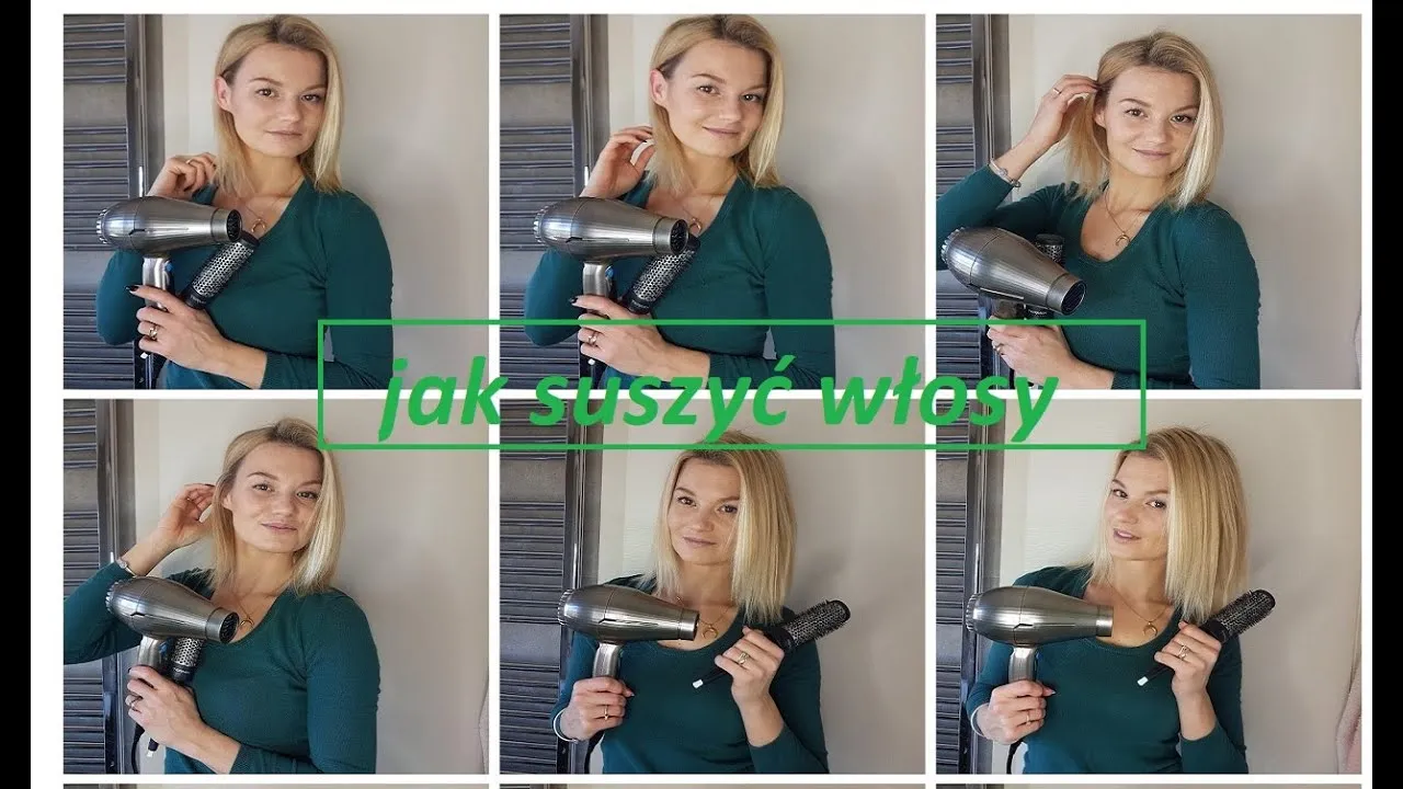 kobieta susząca włosy na okrągłej szczotce