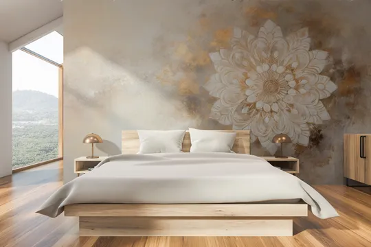 fototapeta pejzaż mała sypialnia iluzja głębi