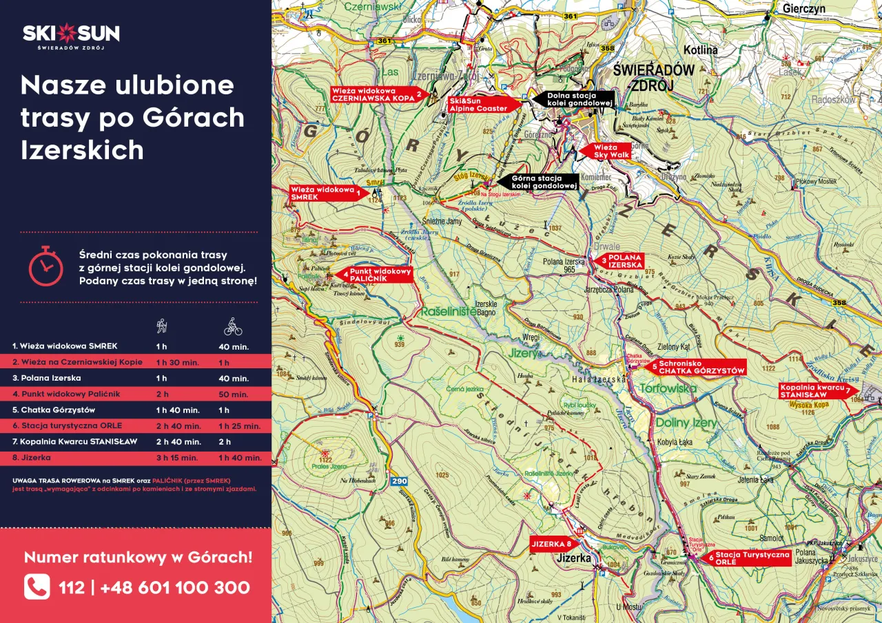 Mapa G&oacute;r Izerskich miejscowości turystyczne
