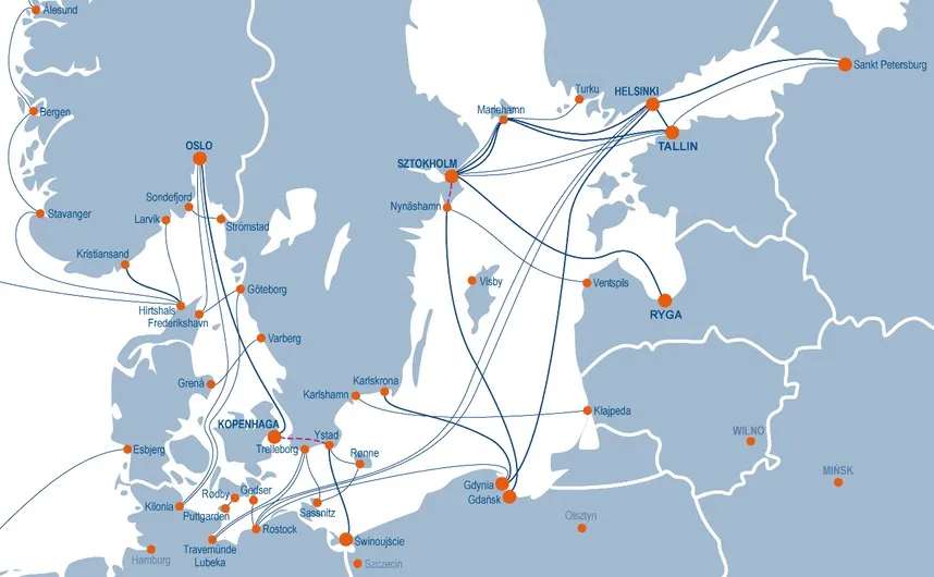 Mapa połączeń promowych Polska Szwecja