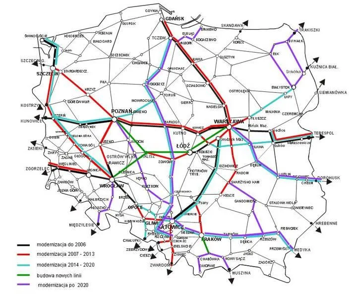 Mapa trasy kolejowej Krak&oacute;w Białystok
