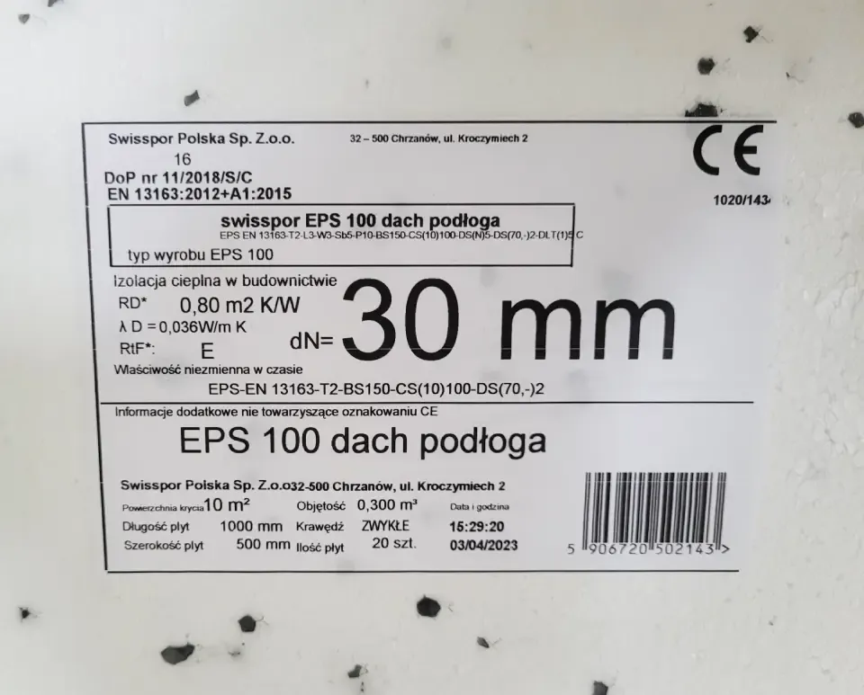 etykieta styropianu parametry