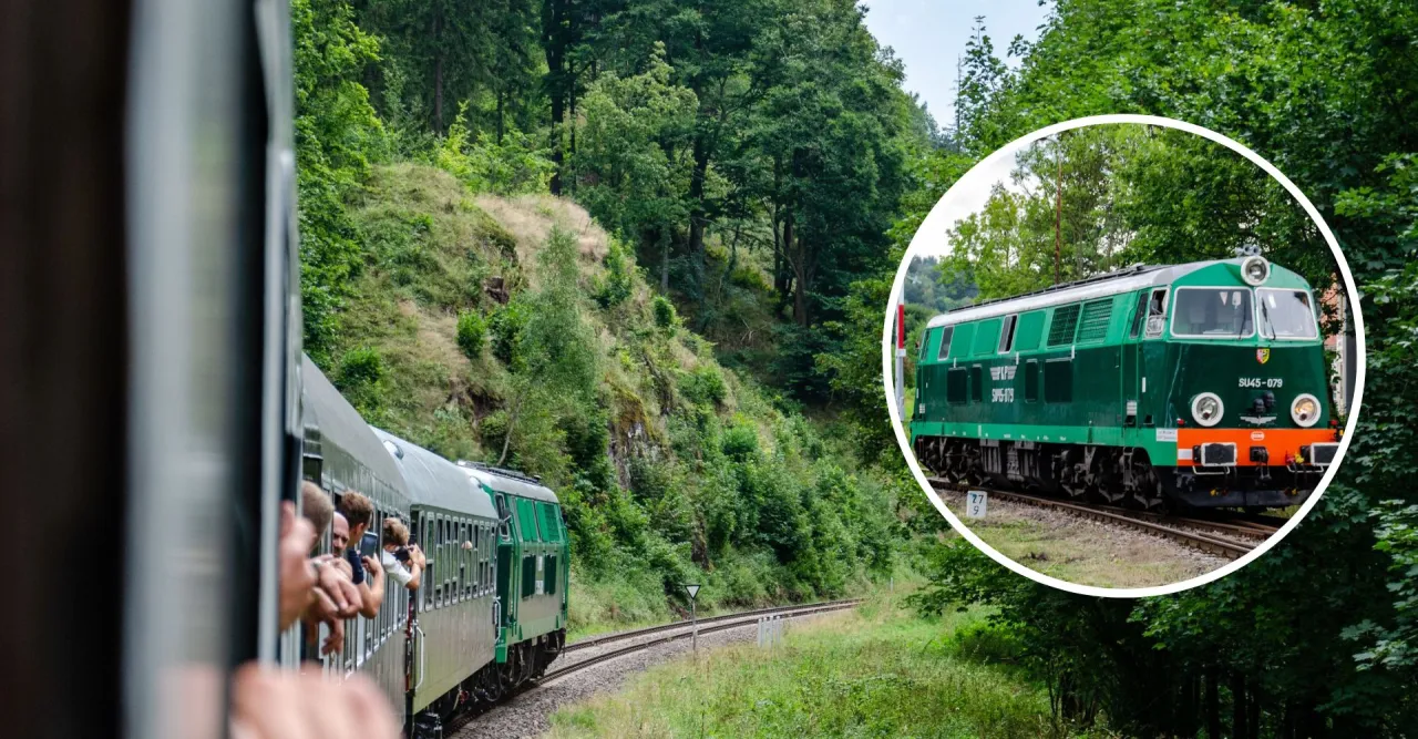 Pociąg z pasażerami wjeżdża w góry. Idealny sposób, by dowiedzieć się, gdzie w góry z Wrocławia pociągiem.