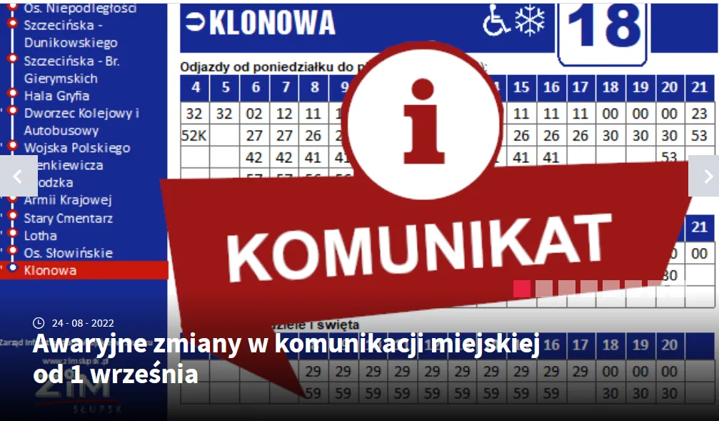 strona internetowa mzk komunikat zmiany rozkładu