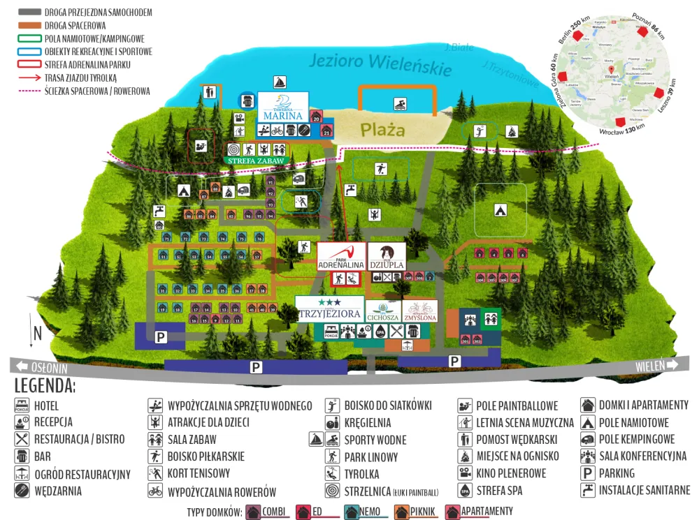 Trzy Jeziora Wieleń atrakcje kompleks