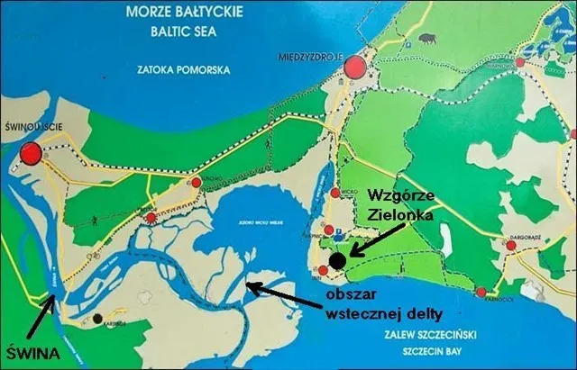 Mapa ujścia Odry z Zalewem Szczecińskim i cieśninami