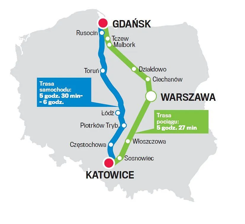 Mapa trasy Katowice Gdańsk autostrada A1