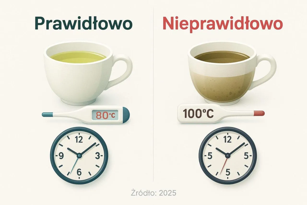 temperatura wody do parzenia zielonej herbaty infografika
