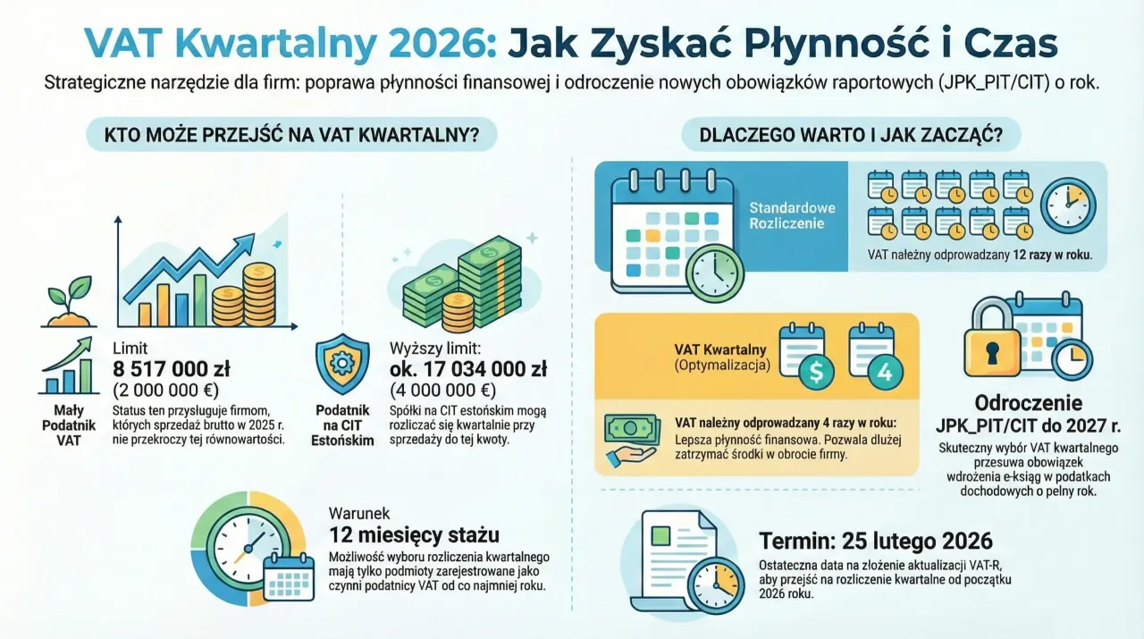 Dofinansowanie do gazu dla kogo? Informacje o VAT kwartalnym 2026: kto może przejść, limity, warunki i korzyści dla firm.
