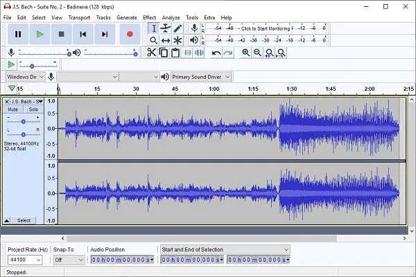Audacity interfejs nagrywania dźwięku