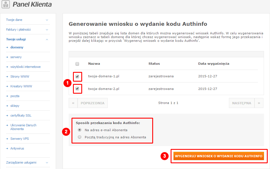 Panel klienta nazwa.pl kod AuthInfo