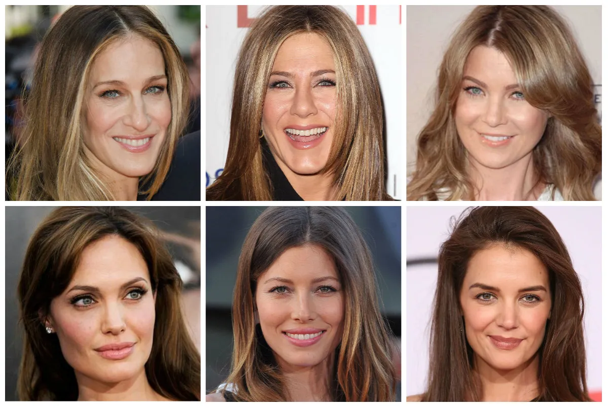 Sześć znanych kobiet z różnymi odcieniami zgaszone lato włosy.