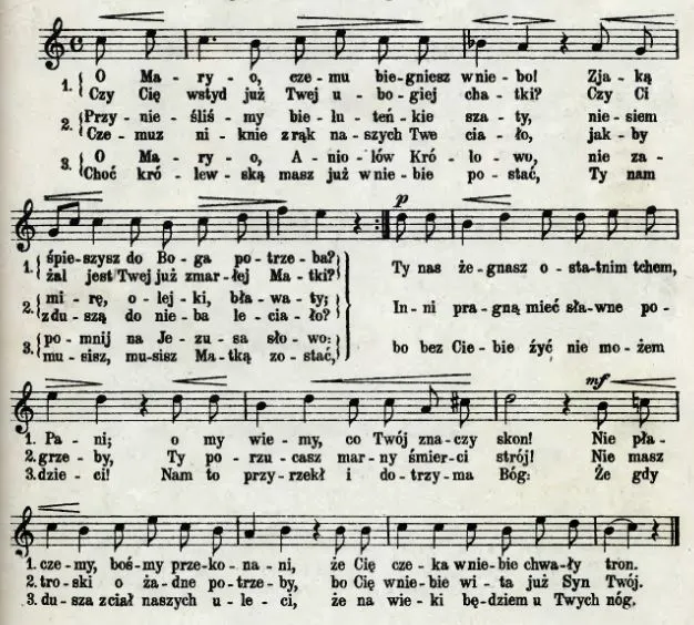 Nuty O Maryjo czemu biegniesz w niebo pianino