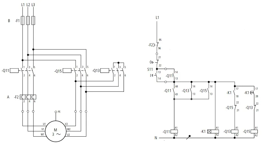 schemat połączenia silnika trójfazowego gwiazda i trójkąt