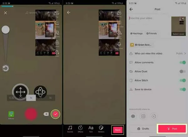 Interfejs TikTok dodawanie zdjęć