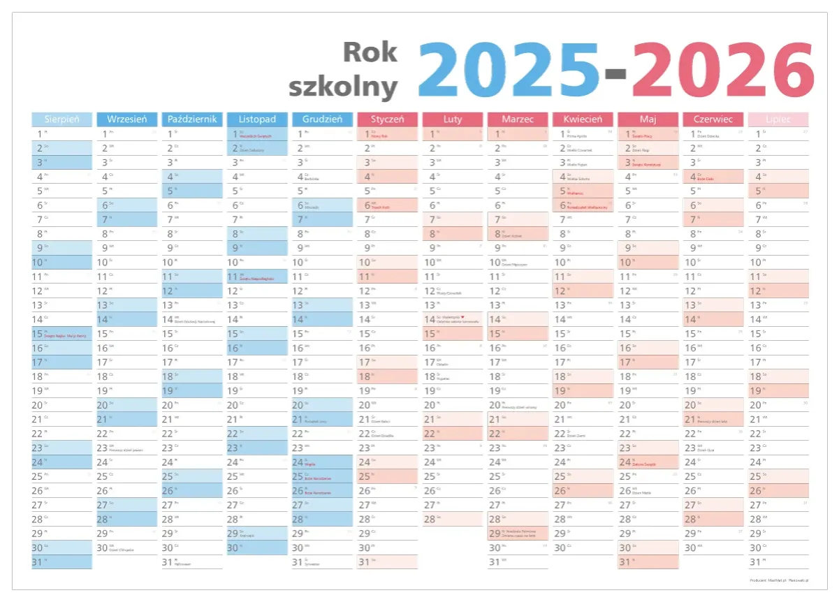 Kalendarz szkolny 2025-2026. Ile dni do wakacji bez dni wolnych? Sprawdź na tej przejrzystej tabeli.