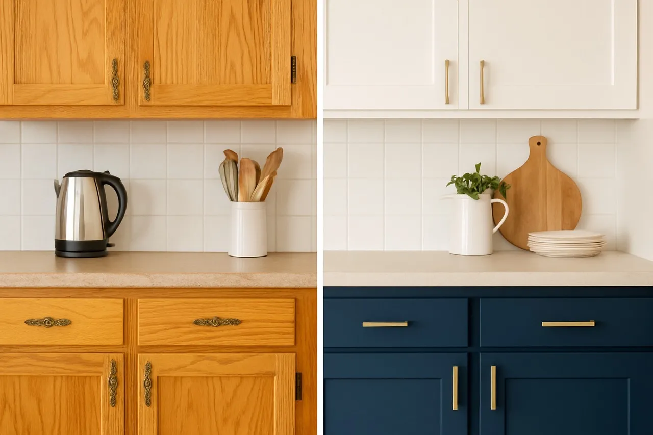 kuchnia przed i po renowacji szafek