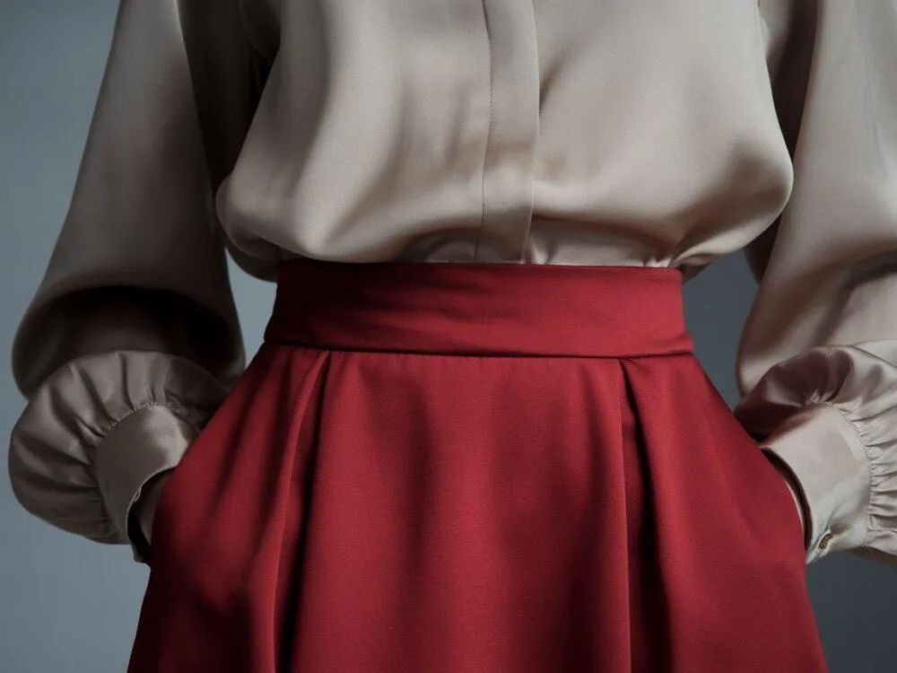 czerwona spódnica bluzka wzory faktury