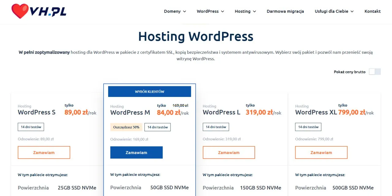 Oferty hostingu WordPress: pakiety S, M, L, XL. Dowiedz się, jak postawić stronę na WordPressie, wybierając odpowiedni plan.