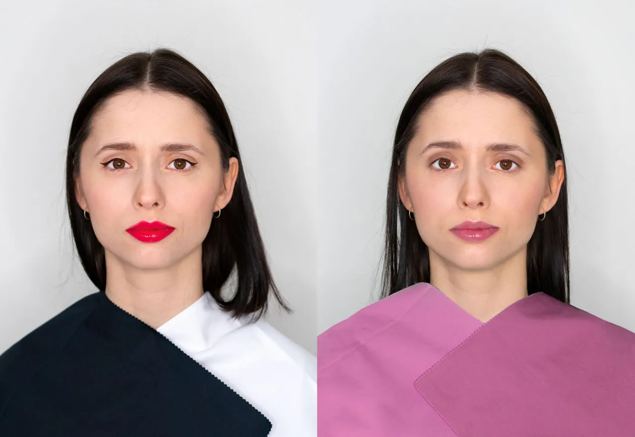 Kr&oacute;lewna Śnieżka z ciemnymi włosami i brązowymi oczami, prezentująca kontrast między czernią i bielą a r&oacute;żem.