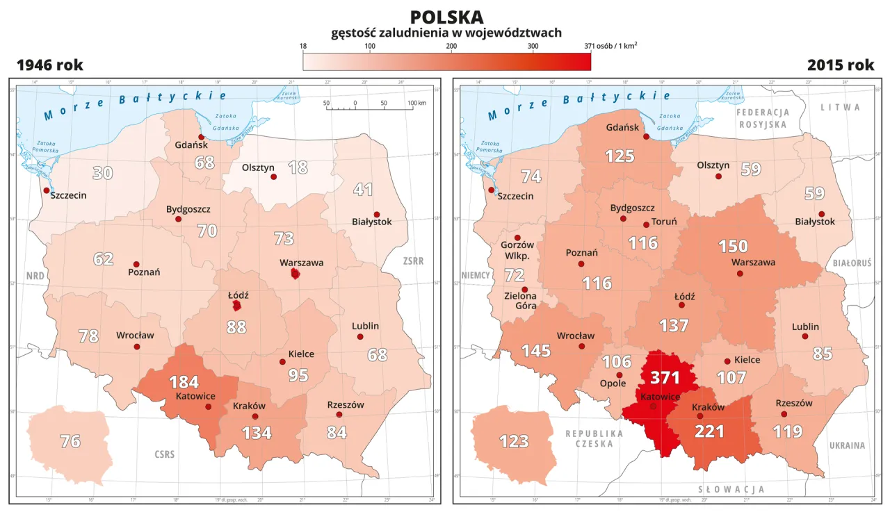 Mapa Polski z zaznaczonym Radomiem i danymi demograficznymi
