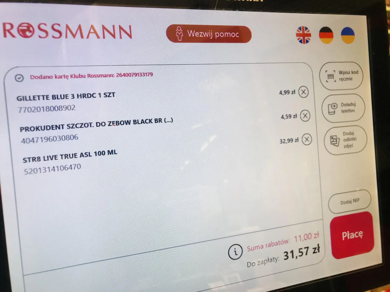 Zakupy w Rossmann, płatność kartą podarunkową, kasa samoobsługowa