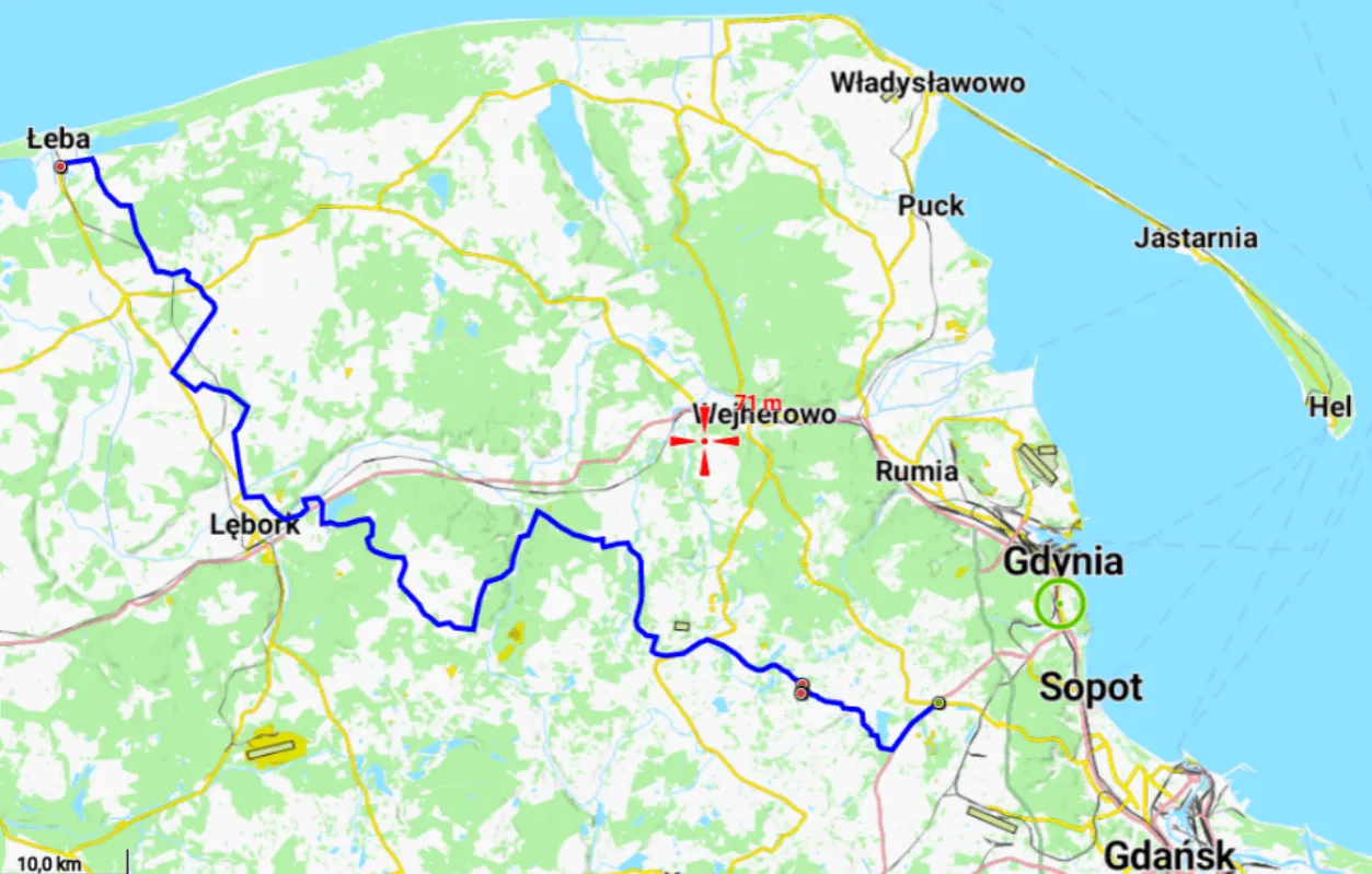 Mapa Polski trasy do Łeby
