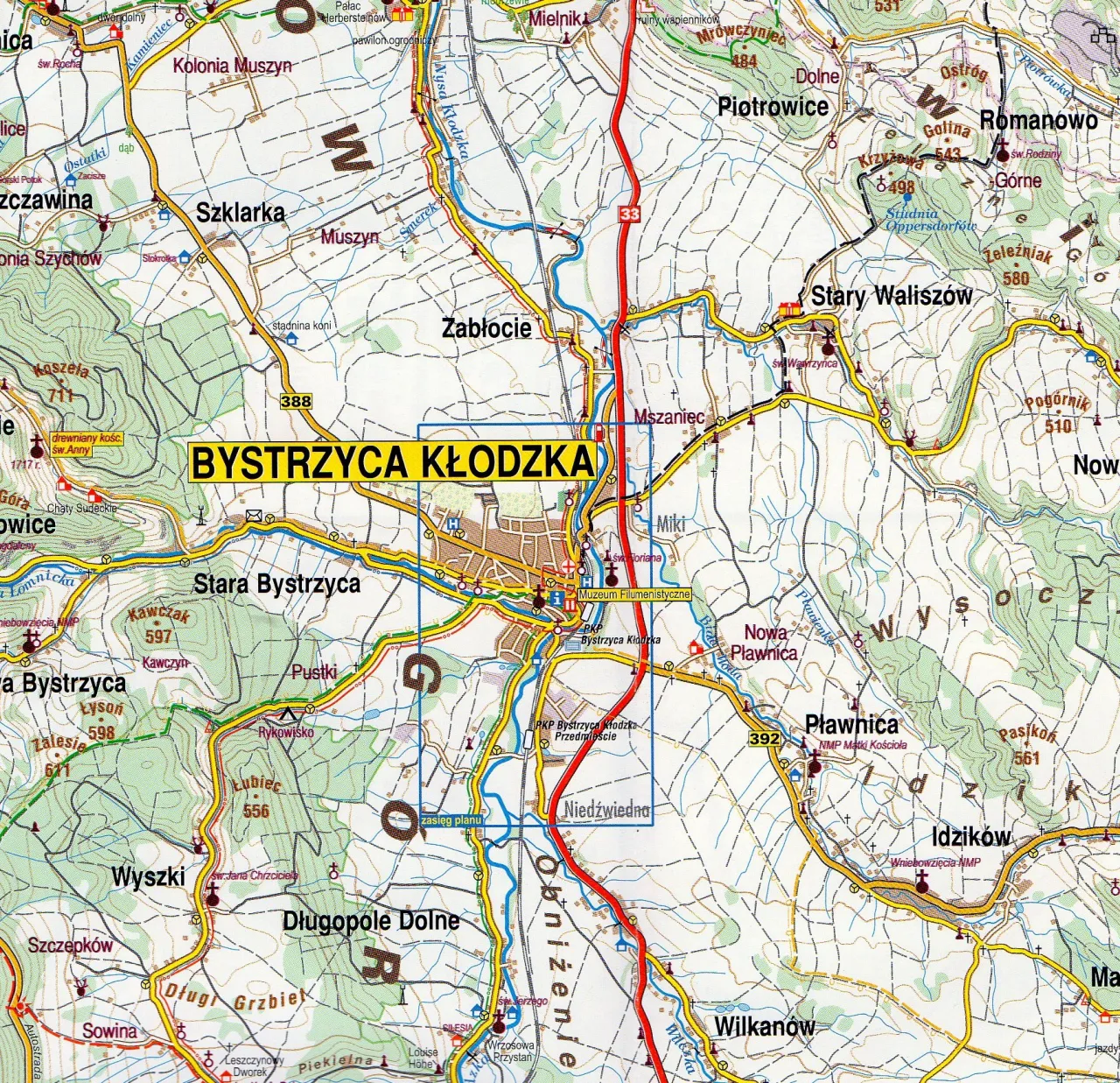 Bystrzyca Kłodzka i okolice mapa atrakcji turystycznych