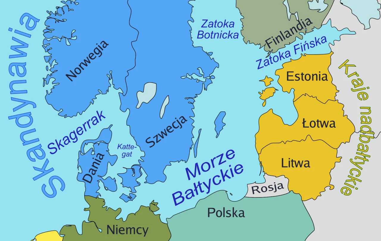 Mapa kraj&oacute;w nad Morzem Bałtyckim