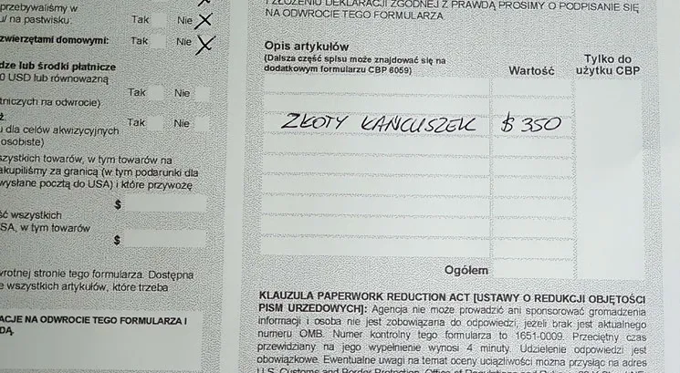 formularz FinCEN 105 i paszport na lotnisku