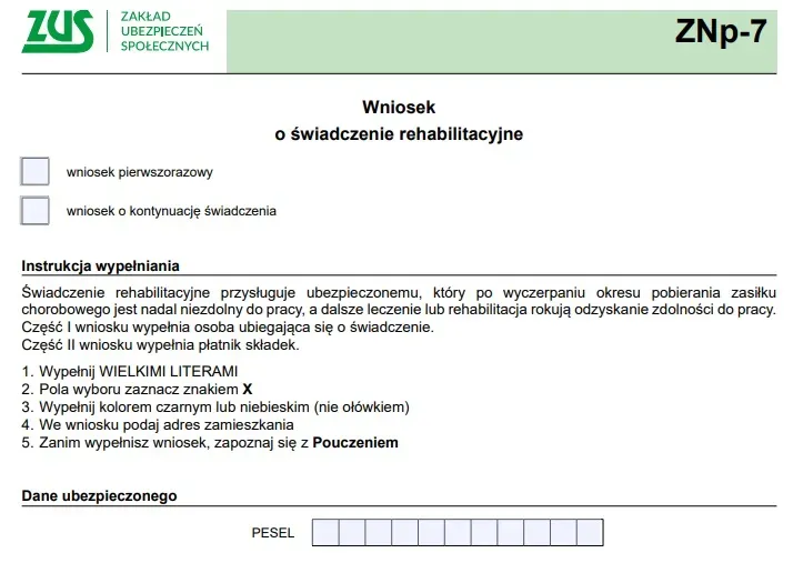 kontrola ZUS świadczenie rehabilitacyjne