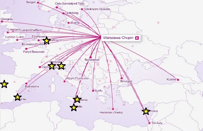 mapa połączeń lotniczych polska wielka brytania