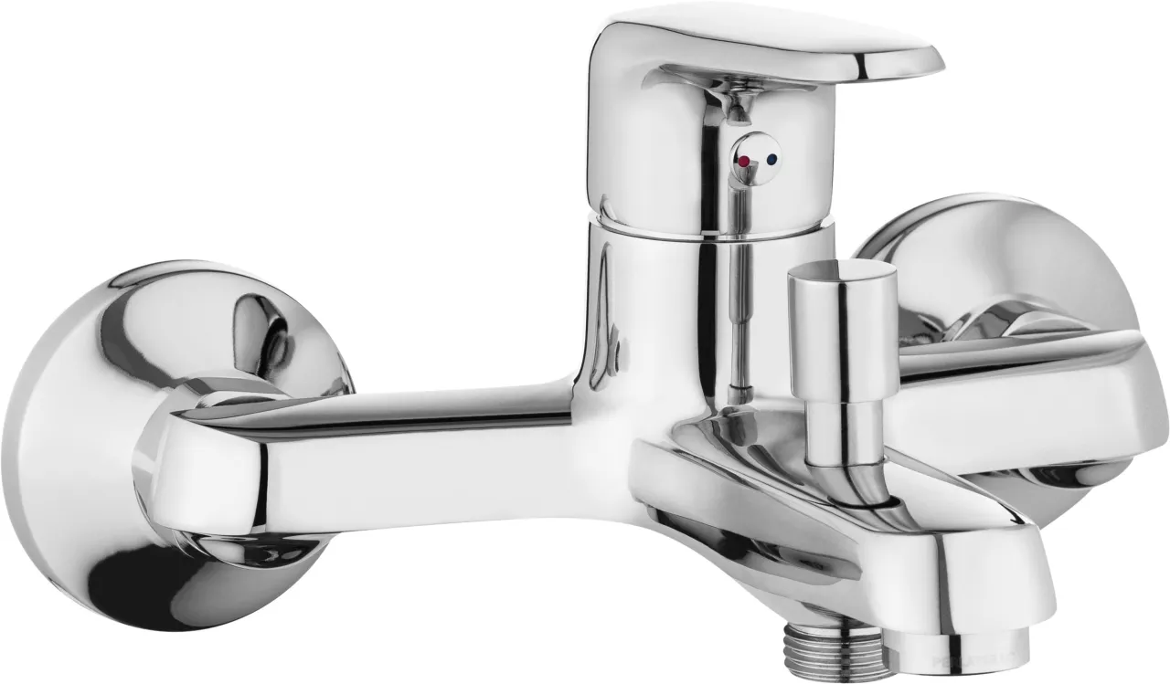 Elegancka bateria wannowa jednootworowa z chromowanym wykończeniem, idealna do nowoczesnej łazienki.