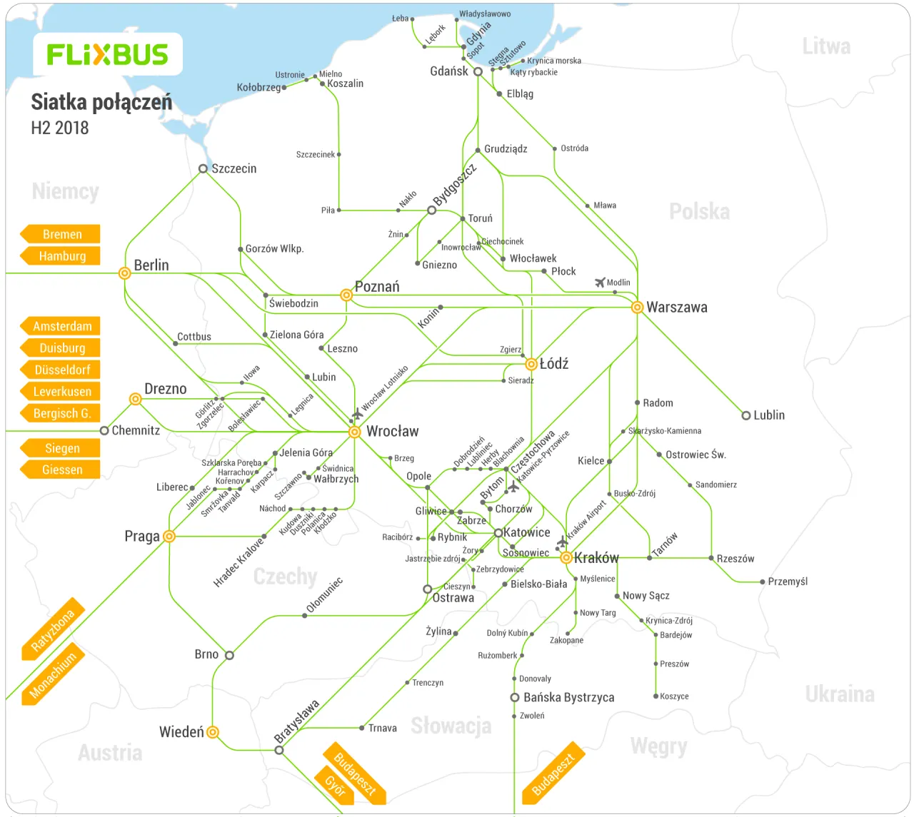 Mapa przystanków Flixbus w mieście