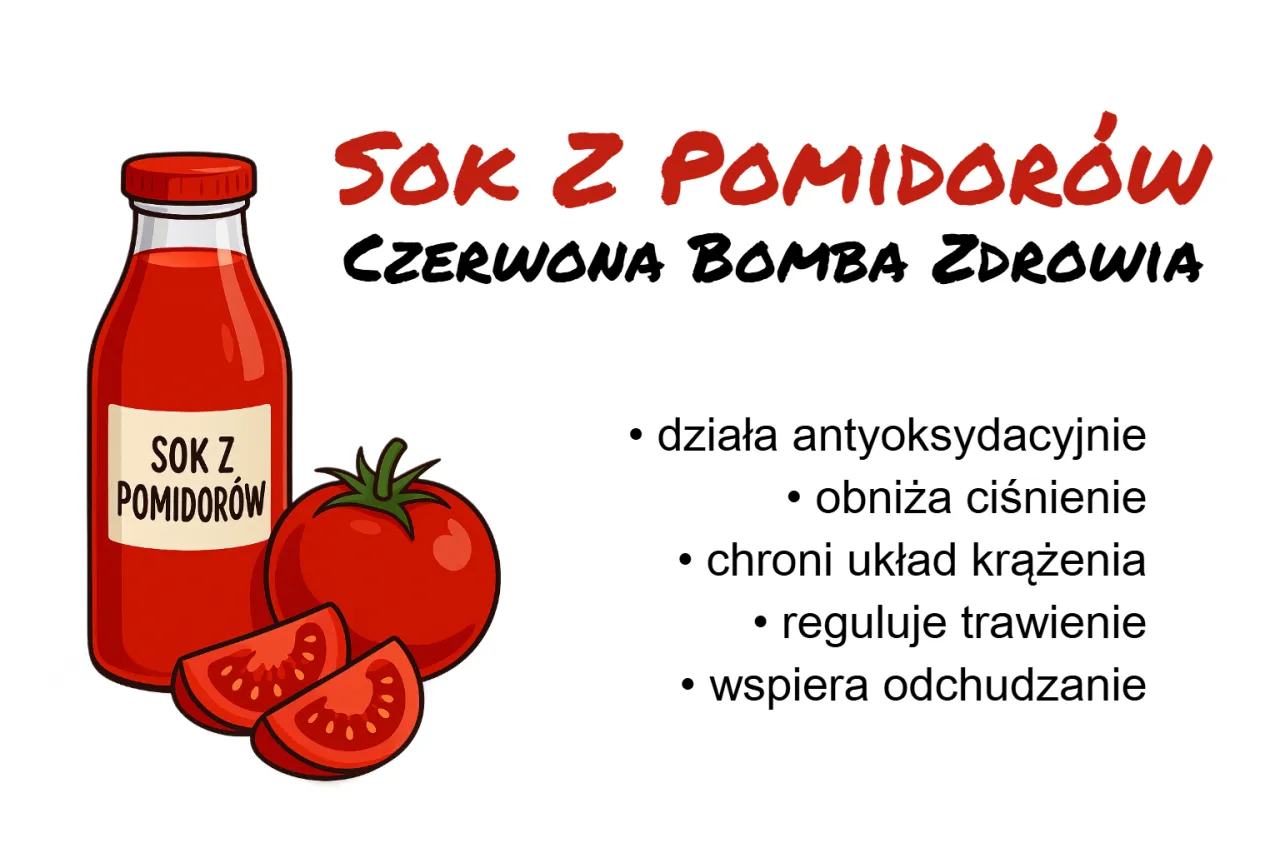 Składniki odżywcze soku pomidorowego infografika