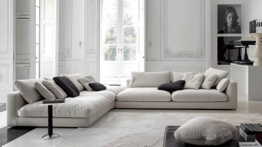 inspiracje wnętrz białe meble szara kanapa złamana biel beż jasna szarość