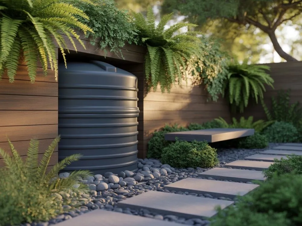 wielofunkcyjna zabudowa zbiornika na deszcz&oacute;wkę z ławką