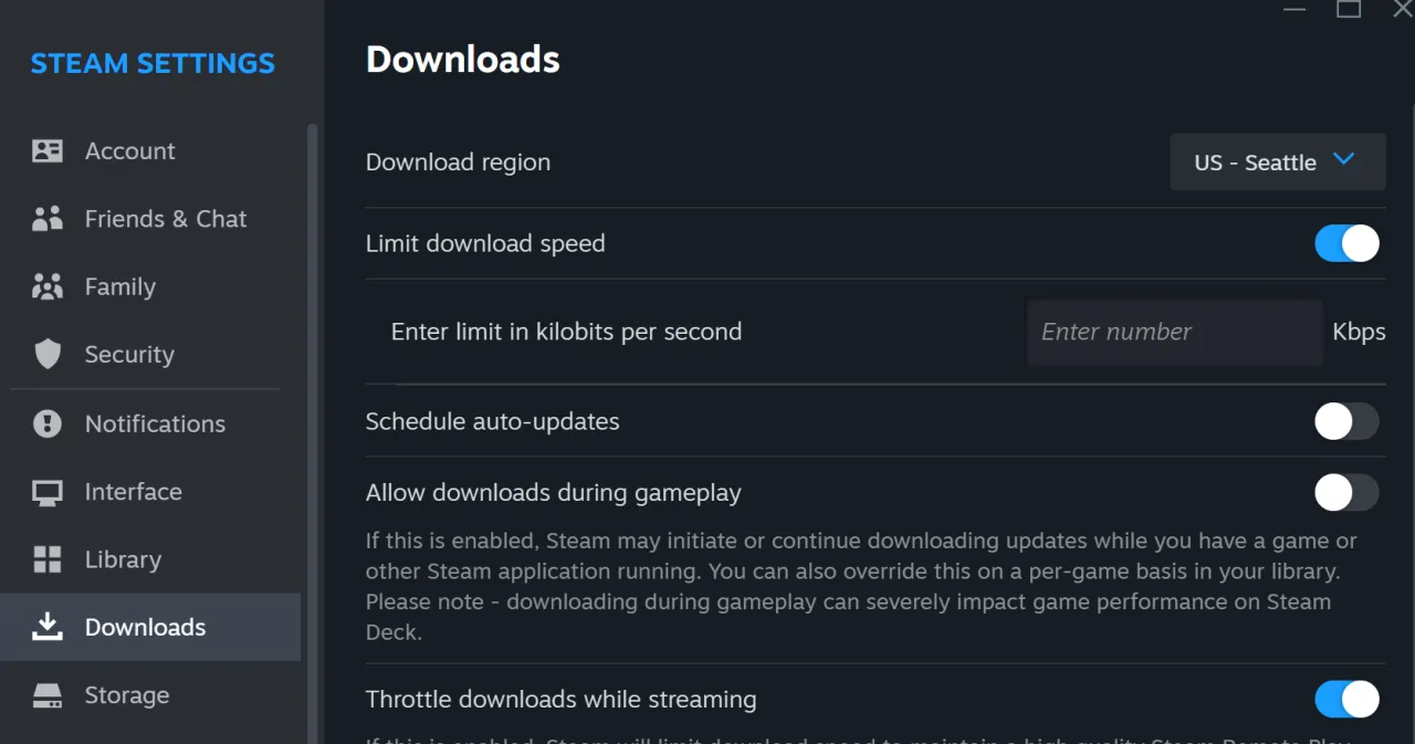 Ustawienia pobierania Steam