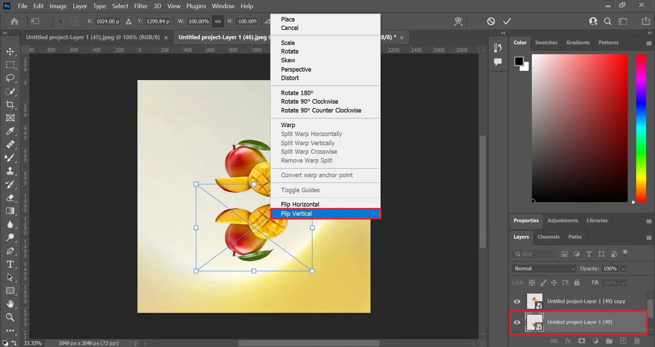 photoshop odbij pł&oacute;tno w poziomie