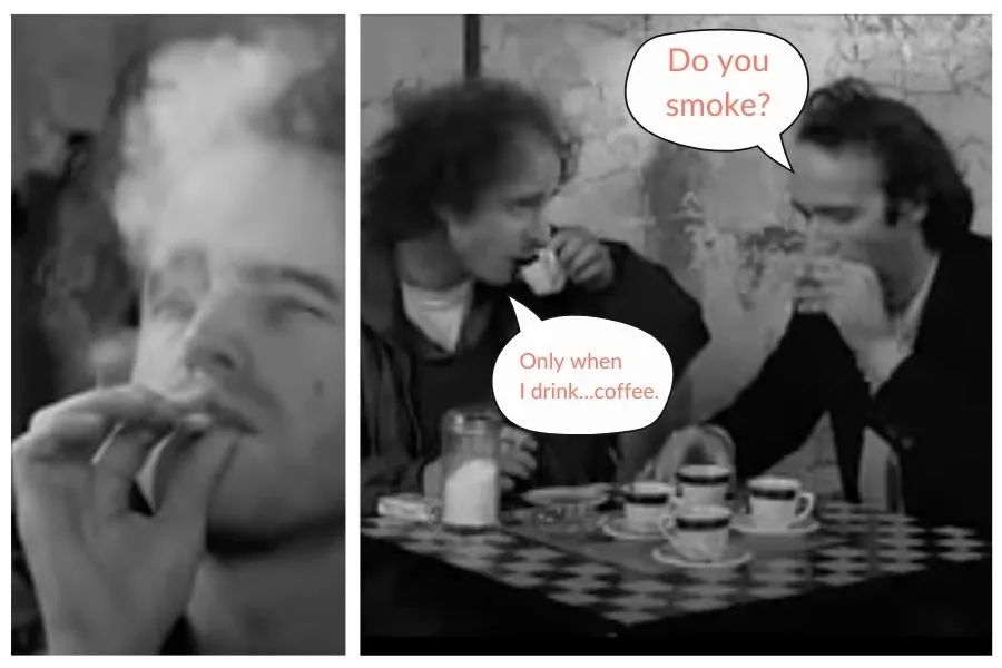 osoba pije kawę i pali papierosa