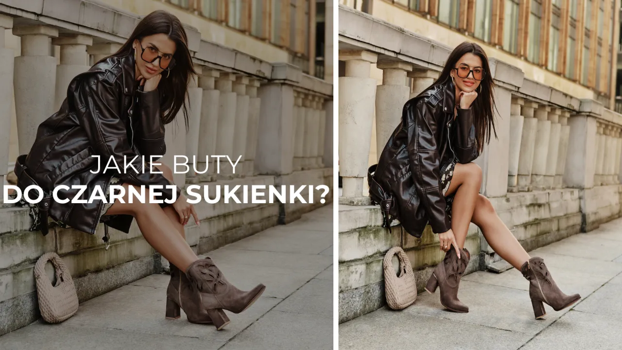 różne odcienie brązowych butów do czarnej sukienki