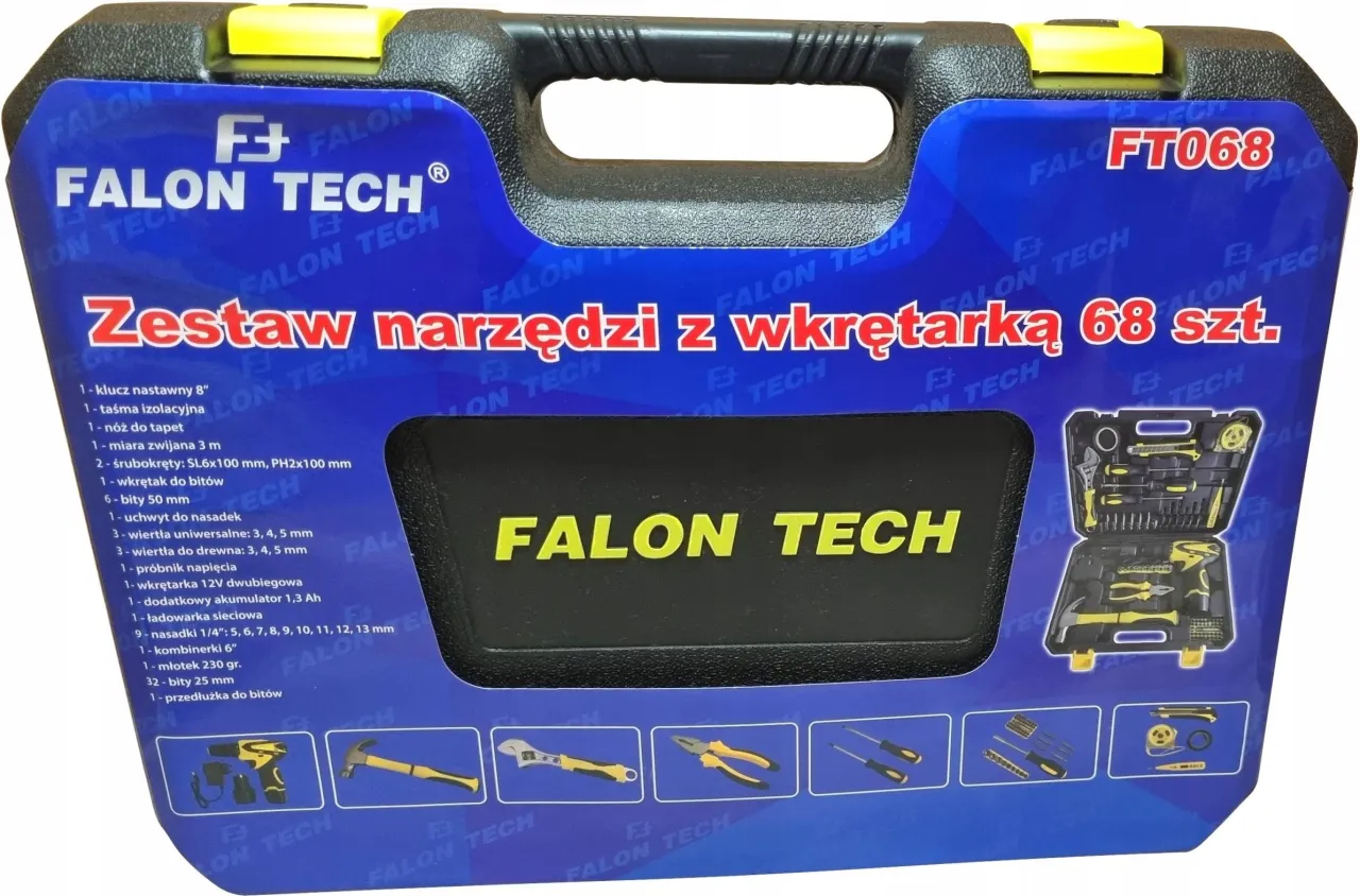 Zestaw narzędzi z wkrętarką 68 szt. od Falon Tech to idealne rozwiązanie dla majsterkowicz&oacute;w.